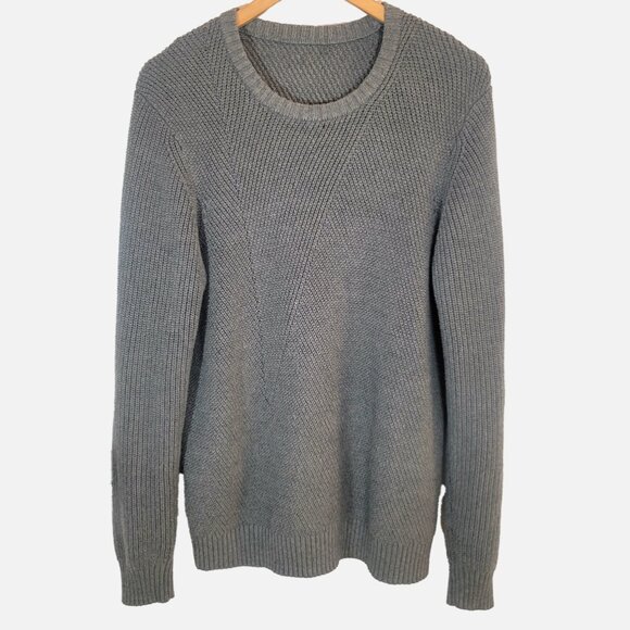 Textured Crewneck Pullover Gray Sweater- L - Picture 1 of 10